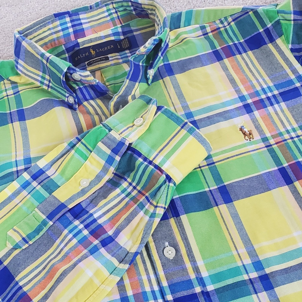 Ralph Lauren Men's Button Down Oxford Shirt SZ L Plaid Long Sleeve
